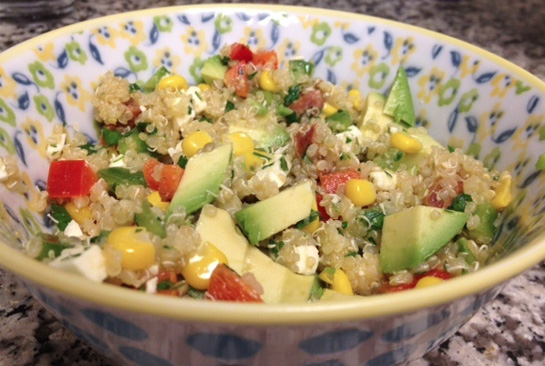 Quinoa with Corn Feta Avocado and Pepper